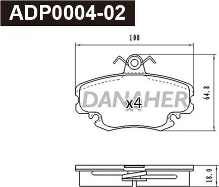 Danaher ADP0004-02 - Гальмівні колодки, дискові гальма autocars.com.ua