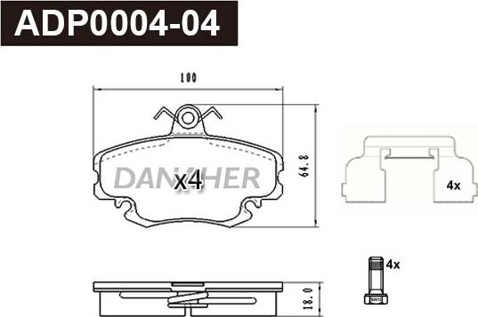 Danaher ADP0004-04 - Гальмівні колодки, дискові гальма autocars.com.ua