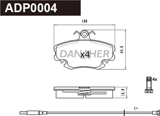 Danaher ADP0004 - Гальмівні колодки, дискові гальма autocars.com.ua