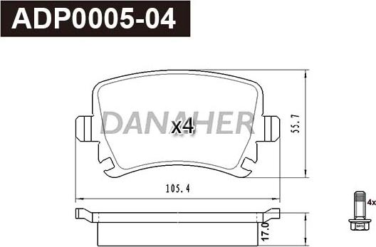 Danaher ADP0005-04 - Гальмівні колодки, дискові гальма autocars.com.ua