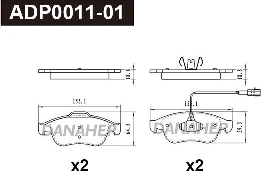 Danaher ADP0011-01 - Гальмівні колодки, дискові гальма autocars.com.ua