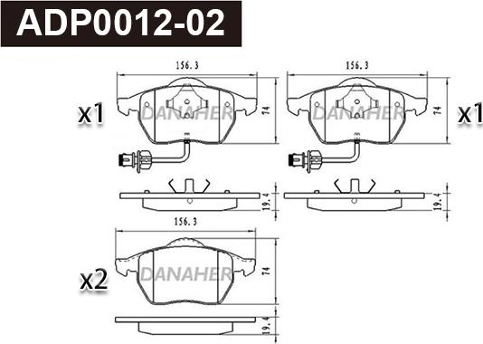 Danaher ADP0012-02 - Гальмівні колодки, дискові гальма autocars.com.ua