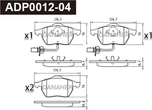 Danaher ADP0012-04 - Гальмівні колодки, дискові гальма autocars.com.ua