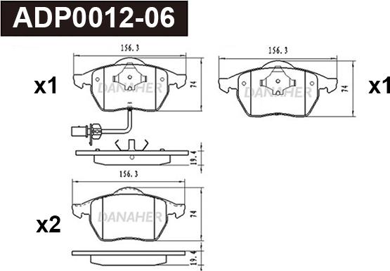 Danaher ADP0012-06 - Гальмівні колодки, дискові гальма autocars.com.ua