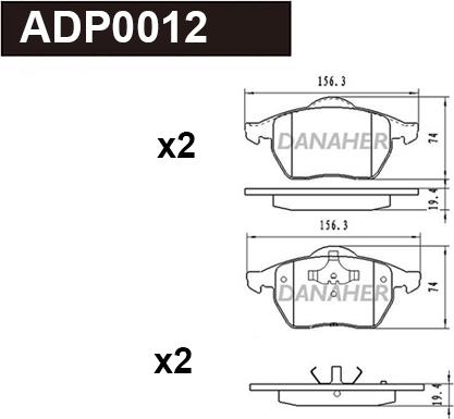 Danaher ADP0012 - Гальмівні колодки, дискові гальма autocars.com.ua