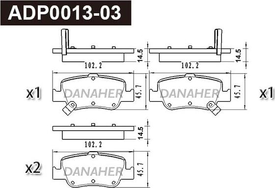 Danaher ADP0013-03 - Гальмівні колодки, дискові гальма autocars.com.ua