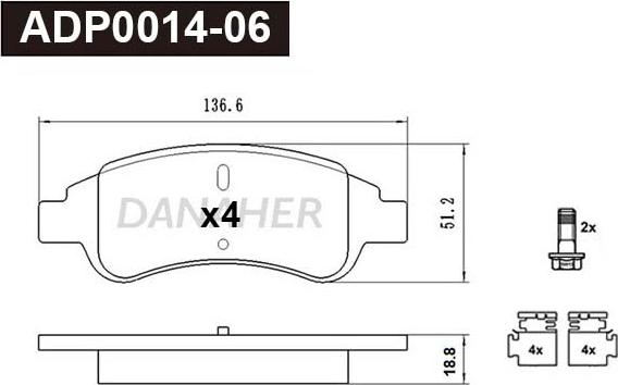 Danaher ADP0014-06 - Гальмівні колодки, дискові гальма autocars.com.ua