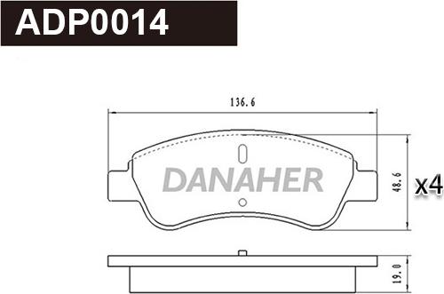 Danaher ADP0014 - Гальмівні колодки, дискові гальма autocars.com.ua