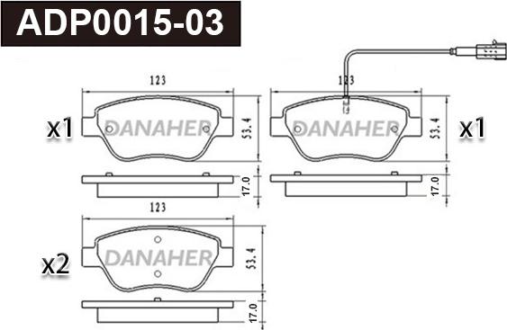 Danaher ADP0015-03 - Гальмівні колодки, дискові гальма autocars.com.ua