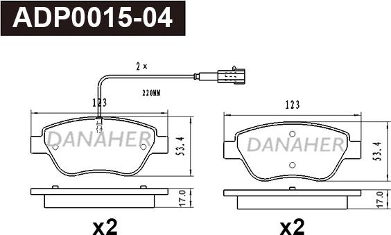 Danaher ADP0015-04 - Гальмівні колодки, дискові гальма autocars.com.ua