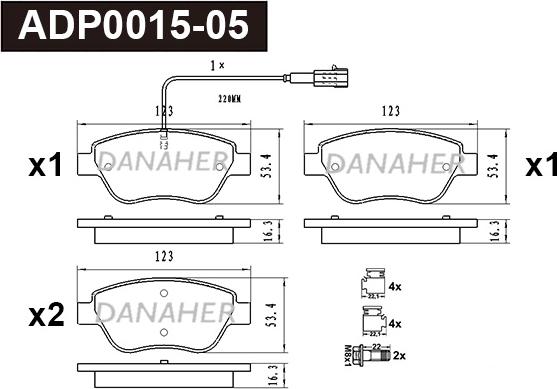 Danaher ADP0015-05 - Гальмівні колодки, дискові гальма autocars.com.ua