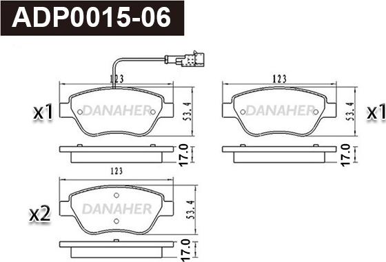 Danaher ADP0015-06 - Гальмівні колодки, дискові гальма autocars.com.ua