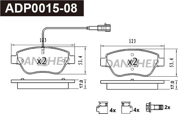 Danaher ADP0015-08 - Гальмівні колодки, дискові гальма autocars.com.ua