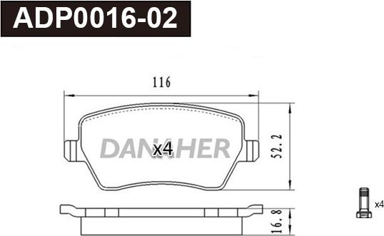 Danaher ADP0016-02 - Гальмівні колодки, дискові гальма autocars.com.ua