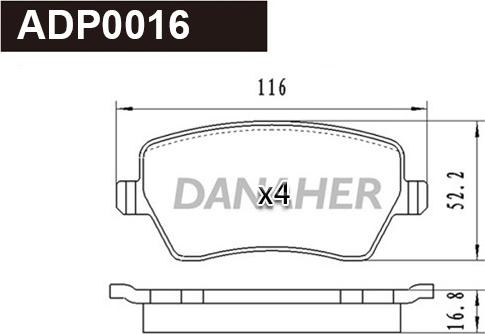 Danaher ADP0016 - Гальмівні колодки, дискові гальма autocars.com.ua