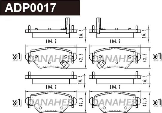 Danaher ADP0017 - Гальмівні колодки, дискові гальма autocars.com.ua