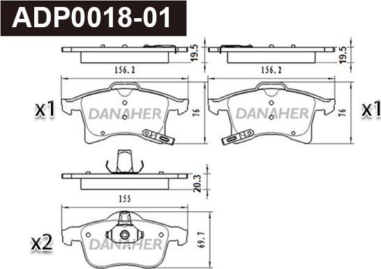 Danaher ADP0018-01 - Гальмівні колодки, дискові гальма autocars.com.ua