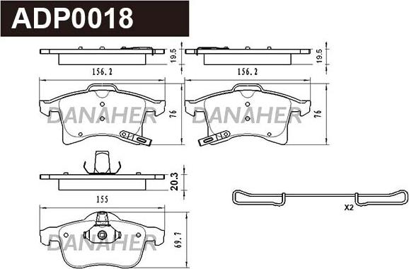 Danaher ADP0018 - Гальмівні колодки, дискові гальма autocars.com.ua