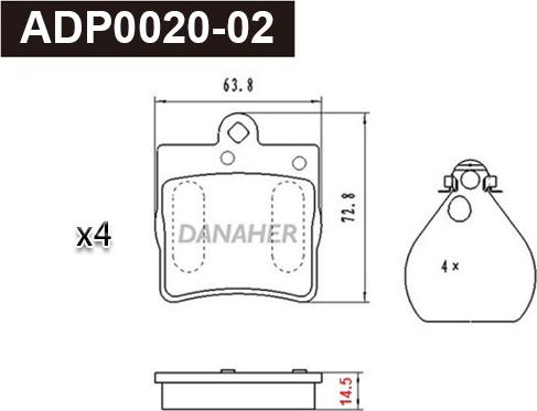 Danaher ADP0020-02 - Гальмівні колодки, дискові гальма autocars.com.ua