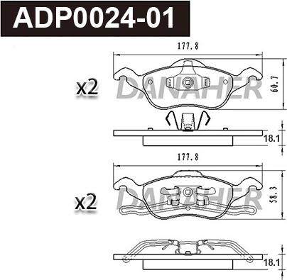 Danaher ADP0024-01 - Гальмівні колодки, дискові гальма autocars.com.ua