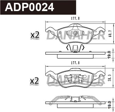 Danaher ADP0024 - Гальмівні колодки, дискові гальма autocars.com.ua