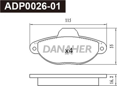 Danaher ADP0026-01 - Гальмівні колодки, дискові гальма autocars.com.ua