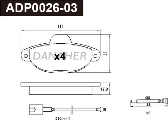 Danaher ADP0026-03 - Гальмівні колодки, дискові гальма autocars.com.ua