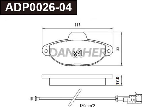 Danaher ADP0026-04 - Гальмівні колодки, дискові гальма autocars.com.ua