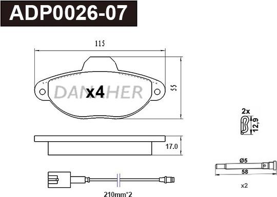 Danaher ADP0026-07 - Гальмівні колодки, дискові гальма autocars.com.ua