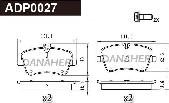 Danaher ADP0027 - Гальмівні колодки, дискові гальма autocars.com.ua