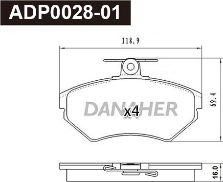 Danaher ADP0028-01 - Гальмівні колодки, дискові гальма autocars.com.ua