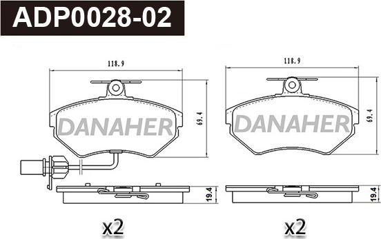 Danaher ADP0028-02 - Гальмівні колодки, дискові гальма autocars.com.ua