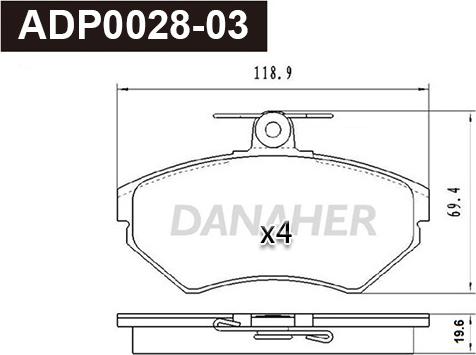 Danaher ADP0028-03 - Гальмівні колодки, дискові гальма autocars.com.ua