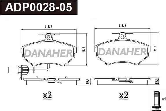 Danaher ADP0028-05 - Гальмівні колодки, дискові гальма autocars.com.ua