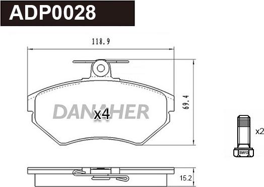 Danaher ADP0028 - Гальмівні колодки, дискові гальма autocars.com.ua