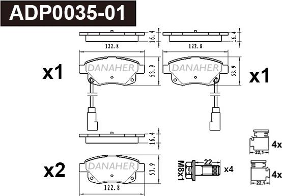 Danaher ADP0035-01 - Гальмівні колодки, дискові гальма autocars.com.ua