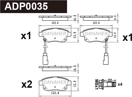 Danaher ADP0035 - Гальмівні колодки, дискові гальма autocars.com.ua