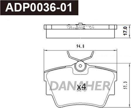 Danaher ADP0036-01 - Гальмівні колодки, дискові гальма autocars.com.ua