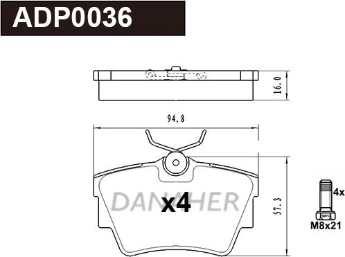 Danaher ADP0036 - Гальмівні колодки, дискові гальма autocars.com.ua