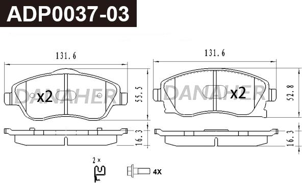 Danaher ADP0037-03 - Гальмівні колодки, дискові гальма autocars.com.ua