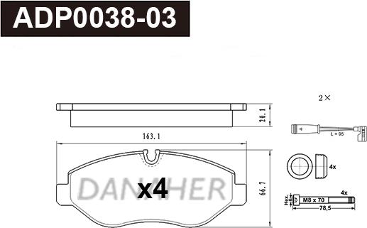 Danaher ADP0038-03 - Тормозные колодки, дисковые, комплект autodnr.net