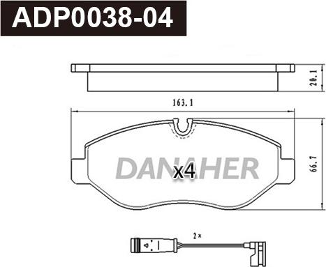 Danaher ADP0038-04 - Гальмівні колодки, дискові гальма autocars.com.ua