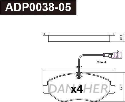 Danaher ADP0038-05 - Гальмівні колодки, дискові гальма autocars.com.ua