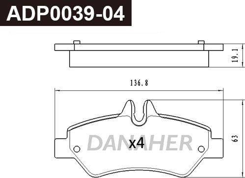 Danaher ADP0039-04 - Гальмівні колодки, дискові гальма autocars.com.ua