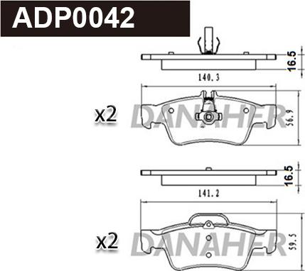 Danaher ADP0042 - Тормозные колодки, дисковые, комплект autodnr.net
