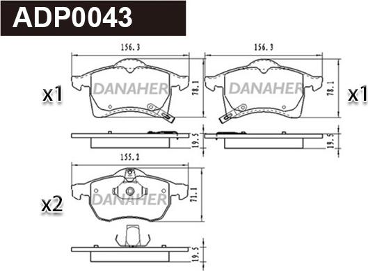 Danaher ADP0043 - Гальмівні колодки, дискові гальма autocars.com.ua