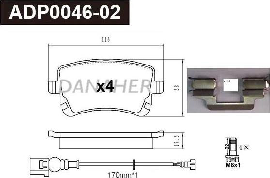 Danaher ADP0046-02 - Гальмівні колодки, дискові гальма autocars.com.ua