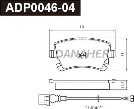 Danaher ADP0046-04 - Гальмівні колодки, дискові гальма autocars.com.ua