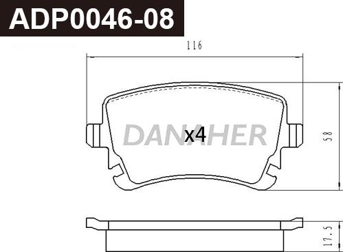 Danaher ADP0046-08 - Гальмівні колодки, дискові гальма autocars.com.ua