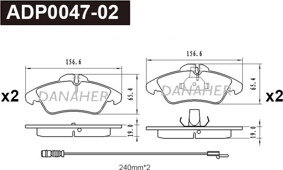 Danaher ADP0047-02 - Гальмівні колодки, дискові гальма autocars.com.ua